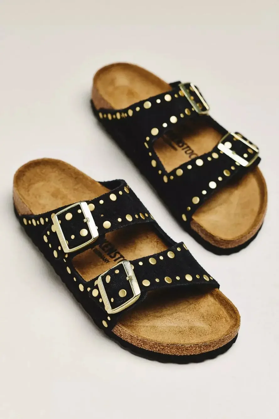 nib BIRKENSTOCK x ANTHROPOLOGIE sz 40 9-9.5 Arizona black suede gold rivets